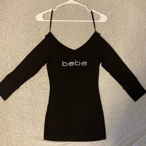 Bebe- women’s black rhinestone long sleeve shirt